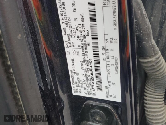 2022 Ford F-150 XL z VIN 1FTFW1ED4NFB47436, wystawiony jako Copart lot #55732035 z przebiegiem 67 363 mil mil oraz Szkoda całkowita • Salvage title. Historia ofert i sprzedaży dostępna na DreamBid. Obrazek 12.