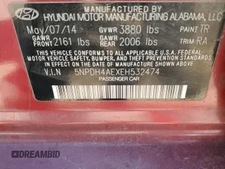 2014 Hyundai Elantra SE с VIN 5NPDH4AEXEH532474, выставлен на аукционе Copart как лот 53846995 с пробегом 205 121 миль миль и Списание • Salvage title. История ставок и продаж доступна на DreamBid. Изображение 12.