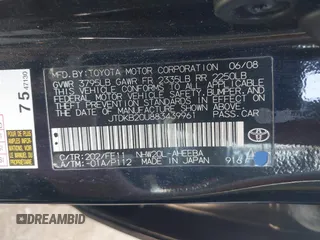 2008 Toyota Prius with VIN JTDKB20U883439961, listed as a IAAI auction lot 41924435 with 125,232 mi miles. Bid and sale history available at carsss.com. Image 9.