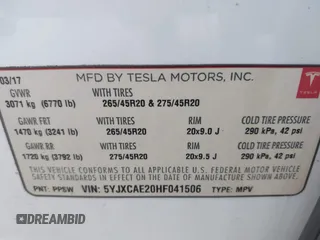 2017 Tesla Model X 90D z VIN 5YJXCAE20HF041506, wystawiony jako IAAI lot #41246836 z przebiegiem Nie podano mil oraz . Historia ofert i sprzedaży dostępna na DreamBid. Obrazek 9.