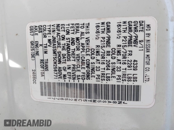 2012 Nissan Rogue SL with VIN JN8AS5MT5CW256771, listed as a IAAI auction lot 42077881 with 161,333 mi miles and . Bid and sale history available at DreamBid. Image 9.