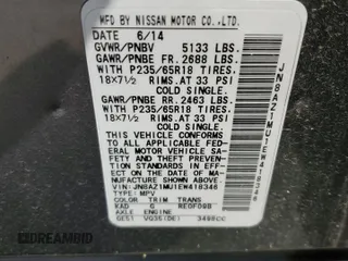 2014 Nissan Murano SV with VIN JN8AZ1MU1EW418346, listed as a Copart auction lot 70964464 with 0 mi miles and Clean Title. Bid and sale history available at carsss.com. Image 13.