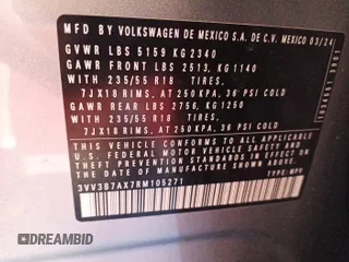 2024 Volkswagen Tiguan SE z VIN 3VV3B7AX7RM105271, wystawiony jako IAAI lot #42752403 z przebiegiem 27 050 mil mil oraz . Historia ofert i sprzedaży dostępna na DreamBid. Obrazek 27.