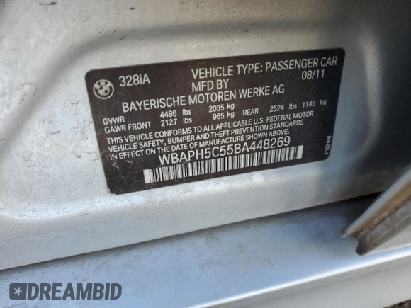 2011 BMW 3 Series 328i with VIN WBAPH5C55BA448269, listed as a Copart auction lot 48517275 with 143,550 mi miles and Salvage Title. Bid and sale history available at carsss.com. Image 14.
