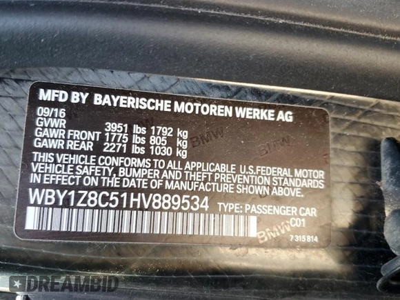 2017 BMW i3 z VIN WBY1Z8C51HV889534, wystawiony jako Copart lot #41925985 z przebiegiem 35 229 mil mil oraz Szkoda całkowita • Salvage title. Historia ofert i sprzedaży dostępna na DreamBid. Obrazek 14.