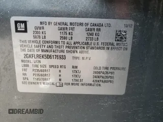 2013 GMC Terrain SLE with VIN 2GKFLREK5D6176933, listed as a Copart auction lot 88108035 with 120,312 mi miles and Salvage Title. Bid and sale history available at carsss.com. Image 13.