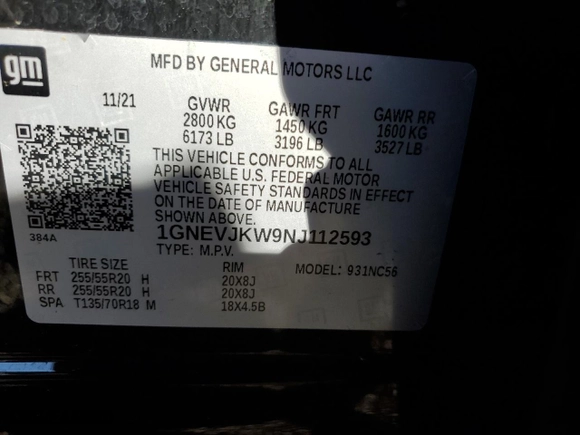 2022 Chevrolet Traverse RS with VIN 1GNEVJKW9NJ112593, listed as a Copart auction lot 46886095 with 67,633 mi miles and Salvage Title. Bid and sale history available at carsss.com. Image 15.