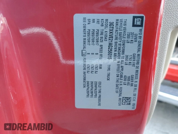 2010 GMC Sierra 1500 with VIN 3GTXKVE21AG256015, listed as a Copart auction lot 81150644 with 209,411 mi miles and Salvage Title. Bid and sale history available at DreamBid. Image 12.