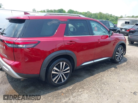 2023 Nissan Pathfinder Platinum with VIN 5N1DR3DJXPC234002, listed as a IAAI auction lot 42480807 with 21,477 mi miles and . Bid and sale history available at DreamBid. Image 13.