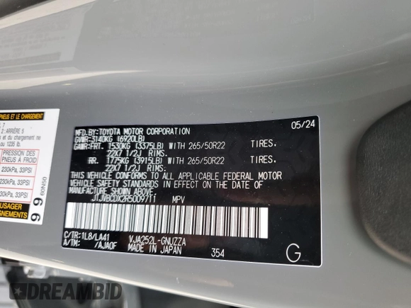 2024 Lexus GX 550 Luxury with VIN JTJVBCDX2R5009711, listed as a Copart auction lot 75074694 with 1,598 mi miles and Salvage title. Bid and sale history available at DreamBid. Image 14.