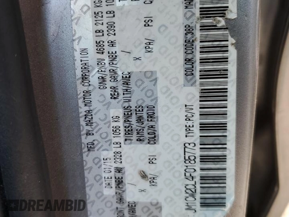 2015 Mazda 5 Touring with VIN JM1CW2CL4F0185773, listed as a Copart auction lot 48615505 with 105,488 mi miles and Salvage Title. Bid and sale history available at carsss.com. Image 14.