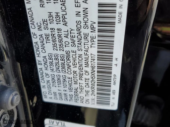 2022 Honda CR-V EX with VIN 2HKRW2H5XNH617417, listed as a Copart auction lot 42567585 with 34,447 mi miles and Salvage Title. Bid and sale history available at carsss.com. Image 13.