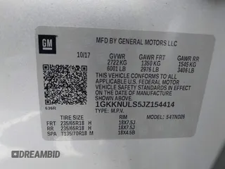 2018 GMC Acadia SLT with VIN 1GKKNULS5JZ154414, listed as a IAAI auction lot 42295291 with 129,963 mi miles and . Bid and sale history available at DreamBid. Image 9.