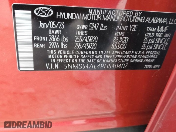 2023 Hyundai Santa Fe Calligraphy with VIN 5NMS54AL4PH540407, listed as a Copart auction lot 46714625 with 14,051 mi miles and Non Repairable. Bid and sale history available at carsss.com. Image 16.