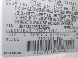 2014 Nissan Sentra S with VIN 3N1AB7AP5EL665265, listed as a IAAI auction lot 42142077 with 183,767 mi miles and . Bid and sale history available at DreamBid. Image 9.