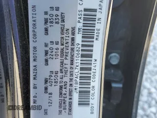 2019 Mazda 3 w/Select Pkg with VIN JM1BPACL7K1106829, listed as a Copart auction lot 45808065 with 57,600 mi miles and Salvage Title. Bid and sale history available at carsss.com. Image 13.