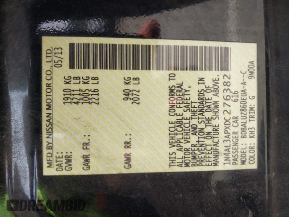 2013 Nissan Altima SV z VIN 1N4AL3APXDC276382, wystawiony jako IAAI lot #42276628 z przebiegiem 260 839 mil mil oraz . Historia ofert i sprzedaży dostępna na DreamBid. Obrazek 9.