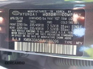 2018 Hyundai Kona Limited with VIN KM8K33A58JU135096, listed as a IAAI auction lot 41989321 with 66,939 mi miles. Bid and sale history available at carsss.com. Image 9.