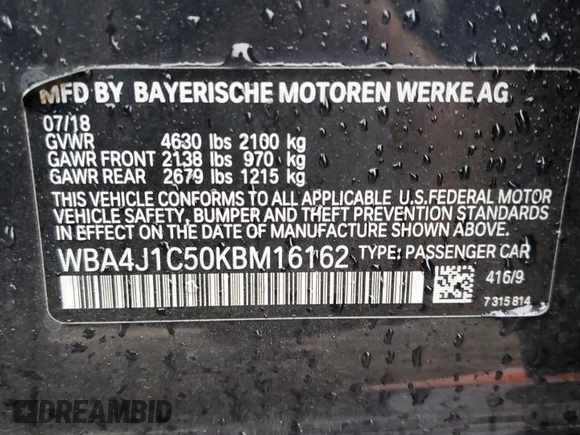 2019 BMW 4 Series 430i z VIN WBA4J1C50KBM16162, wystawiony jako Copart lot #84969694 z przebiegiem 75 188 mil mil oraz Czysty tytuł • Clean title. Historia ofert i sprzedaży dostępna na DreamBid. Obrazek 12.