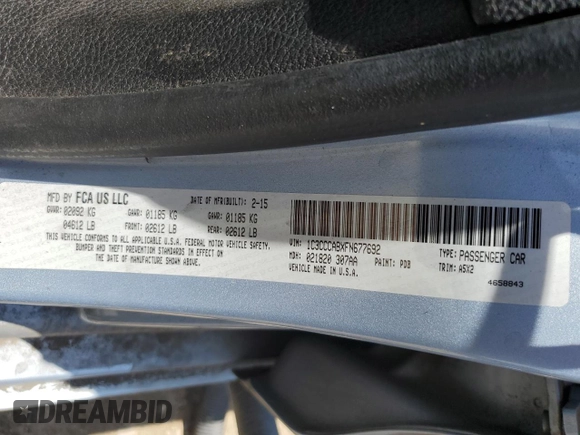 2015 Chrysler 200 Limited with VIN 1C3CCCABXFN677692, listed as a Copart auction lot 64976185 with 80,299 mi miles and Salvage title. Bid and sale history available at DreamBid. Image 12.
