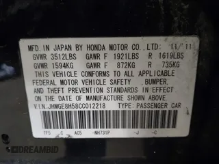 2012 Honda Fit Sport with VIN JHMGE8H58CC012218, listed as a IAAI auction lot 42038285 with 155,677 mi miles and . Bid and sale history available at DreamBid. Image 9.