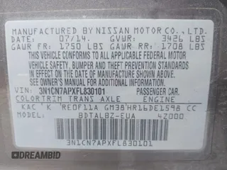 2015 Nissan Versa SV with VIN 3N1CN7APXFL830101, listed as a IAAI auction lot 41952806 with 144,354 mi miles. Bid and sale history available at carsss.com. Image 9.