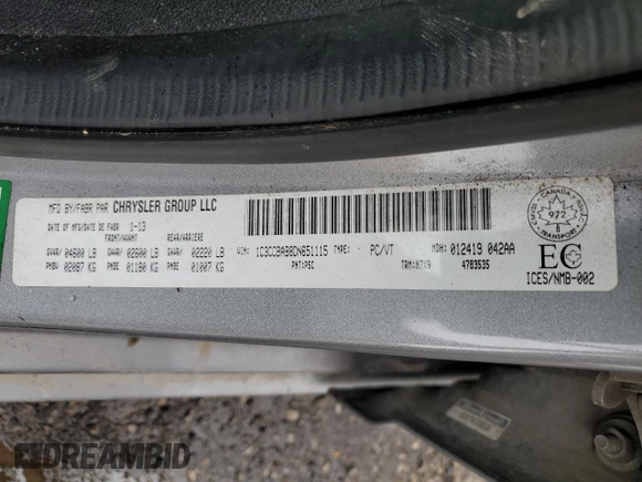 2013 Chrysler 200 LX with VIN 1C3CCBAB8DN651115, listed as a Copart auction lot 46977655 with 124,600 mi miles and Salvage Title. Bid and sale history available at carsss.com. Image 13.