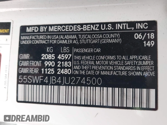 2018 Mercedes-Benz C 300 with VIN 55SWF4JB4JU274500, listed as a IAAI auction lot 41996236 with 75,903 mi miles and . Bid and sale history available at carsss.com. Image 9.