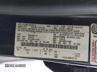 2014 Ford Fiesta S with VIN 3FADP4TJ7EM101992, listed as a IAAI auction lot 42487696 with 205,585 mi miles and . Bid and sale history available at DreamBid. Image 9.