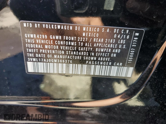 2016 Volkswagen Jetta Sedan 1.8T SEL with VIN 3VWL17AJ0GM366376, listed as a Copart auction lot 54175365 with 25,910 mi miles and Salvage Title. Bid and sale history available at carsss.com. Image 12.