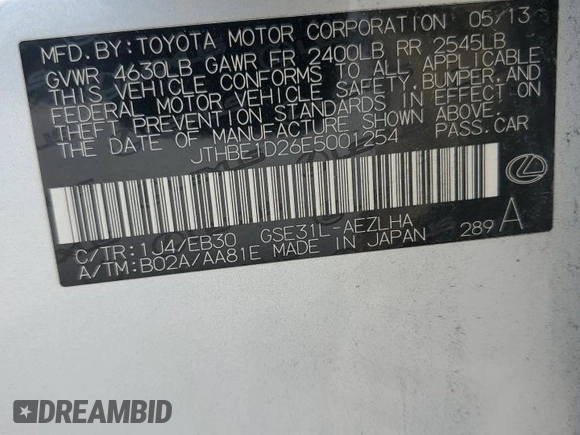 2014 Lexus IS 350 z VIN JTHBE1D26E5001254, wystawiony jako Copart lot #54412245 z przebiegiem 111 820 mil mil oraz Szkody całkowita. Historia ofert i sprzedaży dostępna na DreamBid. Obrazek 12.