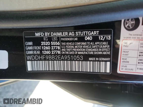 2014 Mercedes-Benz E 550 Sport with VIN WDDHF9BB2EA951053, listed as a Copart auction lot 41611445 with 89,124 mi miles and Salvage Title. Bid and sale history available at DreamBid. Image 12.