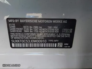 2018 BMW X5 xDrive40e iPerformance with VIN 5UXKT0C53J0W00910, listed as a IAAI auction lot 41842046 with 48,838 mi miles. Bid and sale history available at carsss.com. Image 9.
