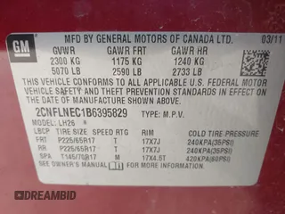2011 Chevrolet Equinox 2LT with VIN 2CNFLNEC1B6395829, listed as a IAAI auction lot 42111312 with 184,888 mi miles and . Bid and sale history available at DreamBid. Image 9.