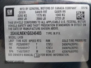 2016 GMC Terrain SLE with VIN 2GKALNEK1G6246483, listed as a IAAI auction lot 41898671 with 158,507 mi miles. Bid and sale history available at carsss.com. Image 9.