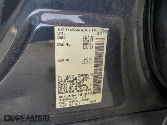 2017 Nissan Altima SV z VIN 1N4AL3AP0HC283833, wystawiony jako Copart lot #57119045 z przebiegiem 150 979 mil mil oraz Szkoda całkowita • Salvage title. Historia ofert i sprzedaży dostępna na DreamBid. Obrazek 12.