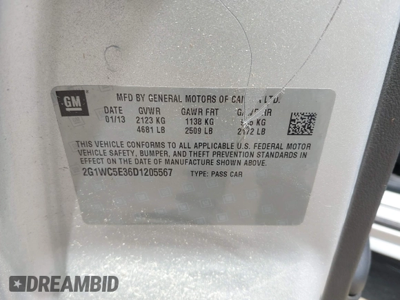 2013 Chevrolet Impala LTZ with VIN 2G1WC5E36D1205567, listed as a IAAI auction lot 42114960 with 169,804 mi miles and . Bid and sale history available at DreamBid. Image 9.