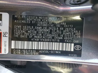 2013 Toyota Camry L with VIN 4T4BF1FK9DR310718, listed as a Copart auction lot 88091005 with 138,529 mi miles and Salvage Title. Bid and sale history available at carsss.com. Image 12.