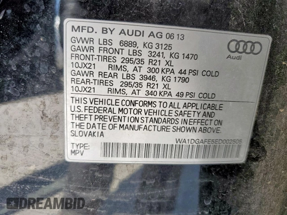 2014 Audi Q7 S line Prestige z VIN WA1DGAFE5ED002505, wystawiony jako Copart lot #56733525 z przebiegiem 102 409 mil mil oraz Szkoda całkowita • Salvage title. Historia ofert i sprzedaży dostępna na DreamBid. Obrazek 14.