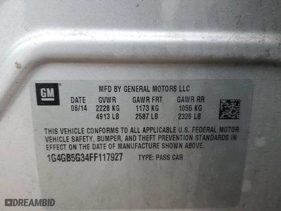2015 Buick LaCrosse Leather with VIN 1G4GB5G34FF117927, listed as a Copart auction lot 50036035 with 128,039 mi miles and Clean Title. Bid and sale history available at carsss.com. Image 12.