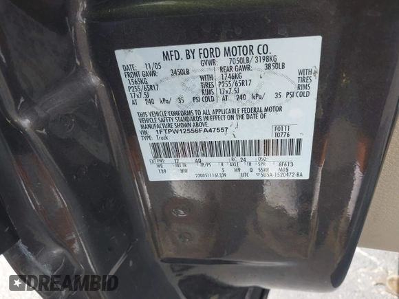 2006 Ford F-150 XLT с VIN 1FTPW12556FA47557, выставлен на аукционе IAAI как лот 42657262 с пробегом Не указан миль и . История ставок и продаж доступна на DreamBid. Изображение 9.