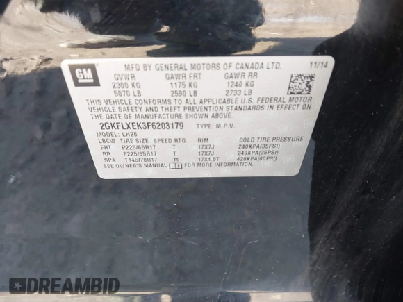 2015 GMC Terrain SLT with VIN 2GKFLXEK3F6203179, listed as a IAAI auction lot 41857924 with Not Provided miles and . Bid and sale history available at carsss.com. Image 9.