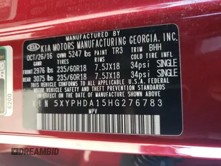 2017 Kia Sorento EX with VIN 5XYPHDA15HG276783, listed as a Copart auction lot 87602165 with 127,135 mi miles and Salvage Title. Bid and sale history available at carsss.com. Image 14.