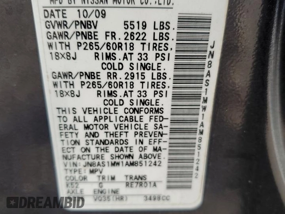 2010 Infiniti FX35 with VIN JN8AS1MW1AM851242, listed as a Copart auction lot 74244064 with 0 mi miles and Salvage Title. Bid and sale history available at carsss.com. Image 16.