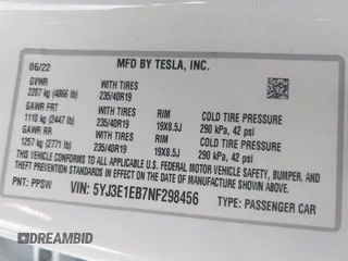 2022 Tesla Model 3 Long Range with VIN 5YJ3E1EB7NF298456, listed as a IAAI auction lot 41859304 with Not Provided miles and . Bid and sale history available at DreamBid. Image 9.