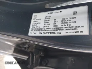 2023 Tesla Model 3 z VIN 5YJ3E1EA0PF577869, wystawiony jako IAAI lot #41468956 z przebiegiem 38 760 mil mil oraz . Historia ofert i sprzedaży dostępna na DreamBid. Obrazek 9.