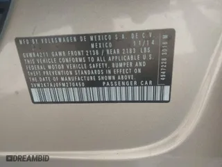2015 Volkswagen Jetta Sedan 2.0L S with VIN 3VW2K7AJ0FM270450, listed as a IAAI auction lot 41401218 with 94,954 mi miles. Bid and sale history available at carsss.com. Image 9.
