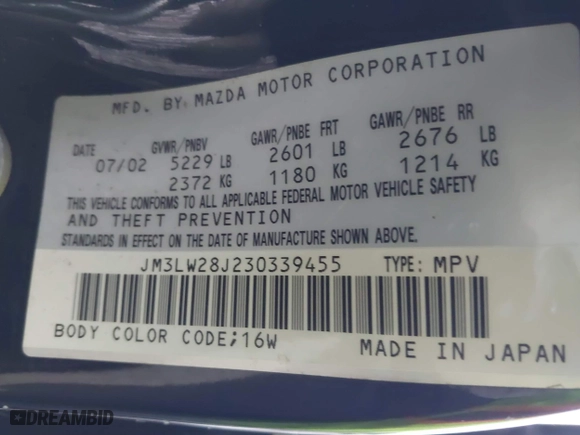 2003 Mazda MPV LX with VIN JM3LW28J230339455, listed as a IAAI auction lot 41575032 with 233,246 mi miles. Bid and sale history available at carsss.com. Image 9.