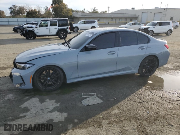 2024 BMW 3 Series M340i with VIN 3MW49FS09R8E32108, listed as a Copart auction lot 45897695 with 21,076 mi miles and Salvage Title. Bid and sale history available at carsss.com. Image 1.