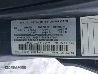 2015 Mazda 6 i Sport with VIN JM1GJ1U6XF1175925, listed as a IAAI auction lot 41704201 with 115,404 mi miles. Bid and sale history available at carsss.com. Image 9.